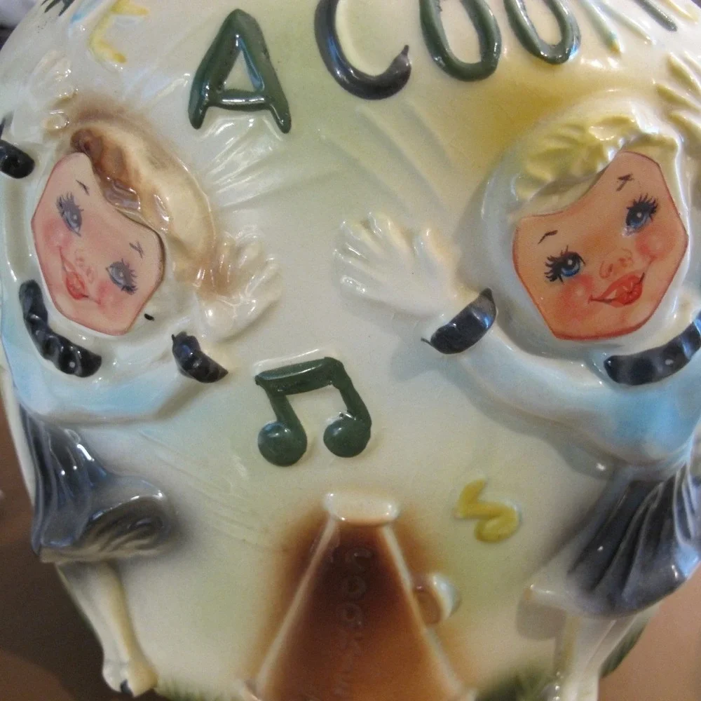 1950's‎ Vintage American Bisque Cheerleaders w/Hologram Eyes Corner Cookie Jar